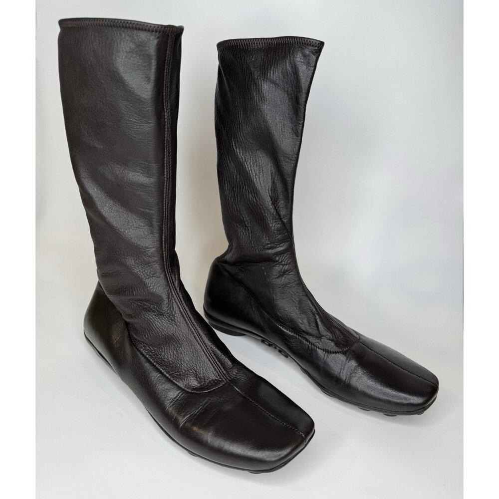 Vintage Prada 37.5/38 Dark Brown Leather Sock Boots